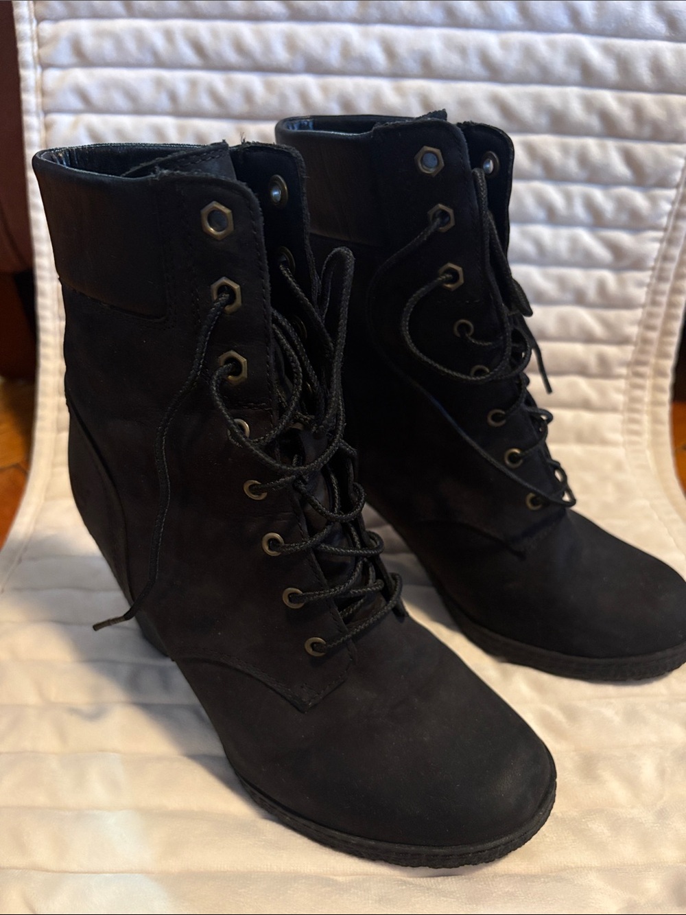 Timberland Black Heeled Construction Boots - Women